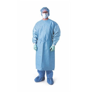 Medline Blue Procedure Gowns - Premium Breathable Film Chemo-Tested Procedure Gowns with Knit Cuffs, Blue, Size XL - NON27457XL