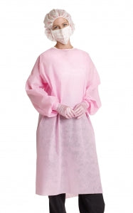 Medline Medium Weight Multi-Ply Isolation Gown - Medium-Weight Isolation Gown with Side and Neck Ties, Pink, Size Regular - NON27SMS10