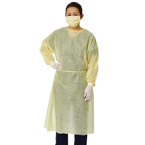 Medline Multi-Ply Over Head Open Back Isolation Gown - Medium-Weight Isolation Gown with Side and Neck Ties, Yellow, Size XL - NON27SMS2XL