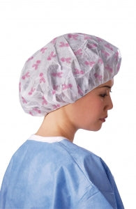 Medline Pro Series Bouffant Caps - Pro Series Bouffant Caps, Pink Ribbon Breast Cancer Awareness Print, 24" - NON28230R