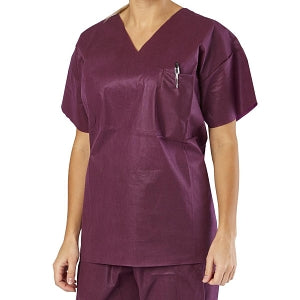 Medline Disposable Scrub Tops - Disposable Unisex Scrub Shirt with V-Neck, Size M, Wine - NON37202M