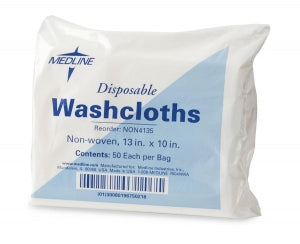 Medline Disposable Washcloths - White Disposable Washcloths, 10" x 13" - NON4135