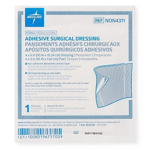 Medline Sterile Surgical Adhesive Dressings - Sterile Adhesive Surgical Dressing, 4" x 6" with 4" x 3" Pad - NON4311