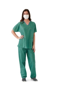 Medline ComfortSure Disposable Scrubs - Disposable Scrub Shirt with V-Neck, Size L, Green - NON47202L