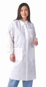 Medline Disposable Multi-Layer Lab Coats - Multilayer Lab Coat with Knit Cuffs and Traditional Collar, White, Size L - NONCSW100L