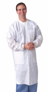 Medline Disposable Multi-Layer Lab Coats - Multilayer Lab Coat with Knit Cuffs and Collar, White, Size L - NONCSW500L