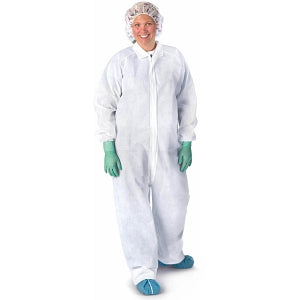 Medline Heavyweight Spunbonded Polypropylene Coveralls - Heavyweight Spunbond Polypropylene Coveralls with Elastic Wrists and Open Ankles, Size 4XL, White - NONCV150XXXXL