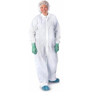 Medline Heavyweight Spunbonded Polypropylene Coveralls - Heavyweight Spunbond Polypropylene Coveralls with Elastic Wrists and Open Ankles, Size L, White - NONCV150L