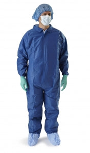 Medline Multilayer Breathable Coveralls - Multilayer Coveralls with Elastic Wrists and Ankles, Blue, Size L - NONCV290L