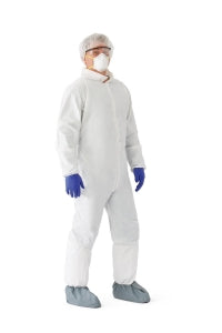 Medline Prohibit Coveralls - Prohibit Coveralls with Elastic Wrists and Ankles, Zipper Front, White, Size L - NONCVP2L