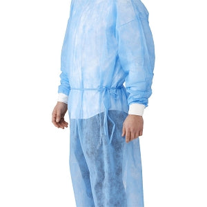 Medline Medium-Weight Dental Cover Gowns with Knit Cuffs - Spunbond Polypropylene Dental Gown with Knit Cuff, Blue, Size L - NONDBL