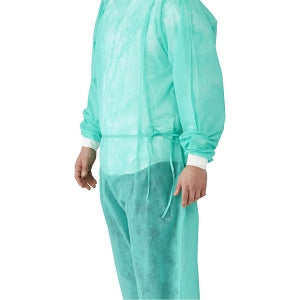 Medline Medium-Weight Dental Cover Gowns with Knit Cuffs - Spunbond Polypropylene Dental Gown with Knit Cuff, Green, Size L - NONDGL