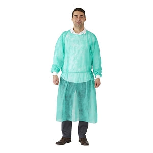 Medline Medium-Weight Dental Cover Gowns with Knit Cuffs - Spunbond Polypropylene Dental Gown with Knit Cuff, Green, Size L - NONDGL