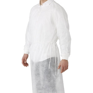 Medline Medium-Weight Dental Cover Gowns with Knit Cuffs - Spunbond Polypropylene Dental Gown with Knit Cuff, White, Size L - NONDWL