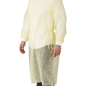 Medline Medium-Weight Dental Cover Gowns with Knit Cuffs - Spunbond Polypropylene Dental Gown with Knit Cuff, Yellow, Size L - NONDYL