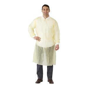 Medline Medium-Weight Dental Cover Gowns with Knit Cuffs - Spunbond Polypropylene Dental Gown with Knit Cuff, Yellow, Size L - NONDYL