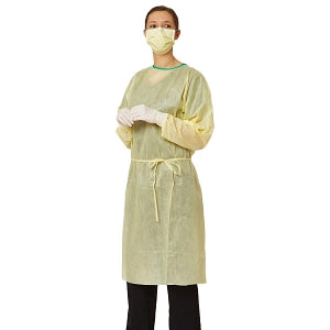 Medline AAMI Level 2 Isolation Gowns - Medium-Weight AAMI Level 2 Isolation Gown with Elastic Wrists, Yellow, Size Regular - NONLV200