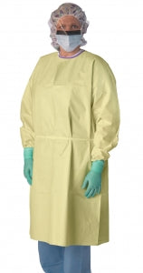 Medline Multi-Ply AAMI Level 3 Isolation Gowns - Premium AAMI Level 3 Isolation Gown with Elastic Wrists, Yellow, Size XL - NONLV315XL