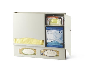 Waterloo Healthcare Aluminum Protection Organizers - Isolation Protection Organizer, Creme Aluminum, Holds Isolation Gowns and 2 Glove Boxes, With Storage Cabinet - WTL#ISOORG-4C