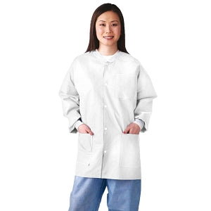 Medline Disposable Knit Cuff / Collar Multilayer Lab Jackets - Multilayer Lab Jacket with Knit Cuffs and Collar, White, Size L - NONRP500L