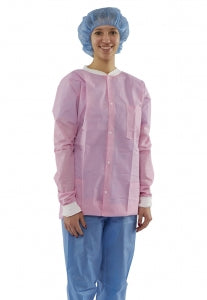 Medline Disposable Knit Cuff / Collar Multilayer Lab Jackets - Multilayer Lab Jacket with Knit Cuffs and Collar, Pink, Size S - NONRP700S