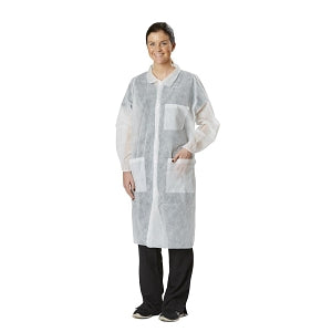 Medline Disposable Spunbond Lab Coats - SPP Lab Coat with Elastic Wrists and Traditional Collar, White, Size L - NONSW150L