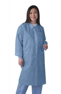 Medline Disposable Knit-Cuff Multilayer Lab Coats with Traditional Collar - Disposable Knit-Cuff Multilayer Lab Coats with Traditional Collar, Blue, Size M - NONSW400M