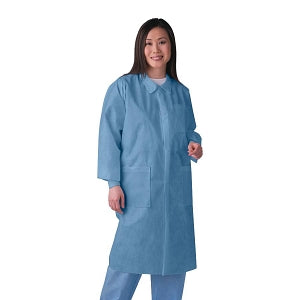 Medline Disposable Knit-Cuff Multilayer Lab Coats with Traditional Collar - Disposable Knit-Cuff Multilayer Lab Coats with Traditional Collar, Blue, Size M - NONSW400M