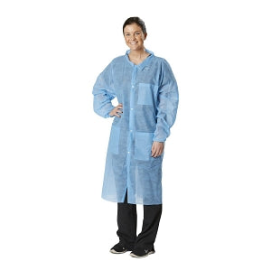 Medline Disposable Spunbond Lab Coats - SPP Lab Coat with Elastic Wrists and Traditional Collar, Blue, Size 2XL - NONSW450XXL