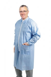 Medline Disposable Zip-Front Multilayer Lab Coats - Disposable Zip Front Lab Coats, Medium Weight Multilayer Material, Knit Cuffs, Blue, Size L - NONSW480L