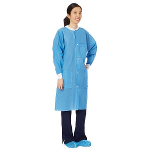 Medline Disposable Knit Cuff / Knit Collar Multilayer Lab Coats - Multilayer Lab Coat with Knit Cuffs and Collar, Blue, Size L - NONSW600L