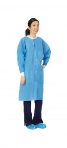 Medline Disposable Knit Cuff / Knit Collar Multilayer Lab Coats - Multilayer Lab Coat with Knit Cuffs and Collar, Blue, Size L - NONSW600L