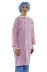 Medline Disposable Knit Cuff / Knit Collar Multilayer Lab Coats - Multilayer Lab Coat with Knit Cuffs and Collar, Pink, Size L - NONSW700L