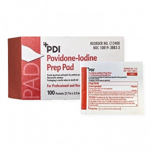 PDI, Inc. PVP Iodine Prep Pads & Swabsticks - Povidone Iodine Prep Pads, Large - C12400