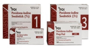 PDI, Inc. PVP Iodine Prep Pads & Swabsticks - Povidone Iodine Scrub Swabsticks - S48050