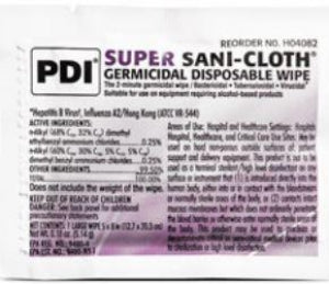 PDI Super Sani-Cloth Germicidal Disposable Wipes - Super Sani-Cloth Individually Wrapped Germicidal Disposable Wipes, 11.5" x 11.75" - U87295