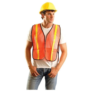 Occunomix International LLC Value Mesh Gloss Vests - Mesh Vest, Orange, with 1" Glossy Yellow Stripe, Regular - LUX-XGTM-R