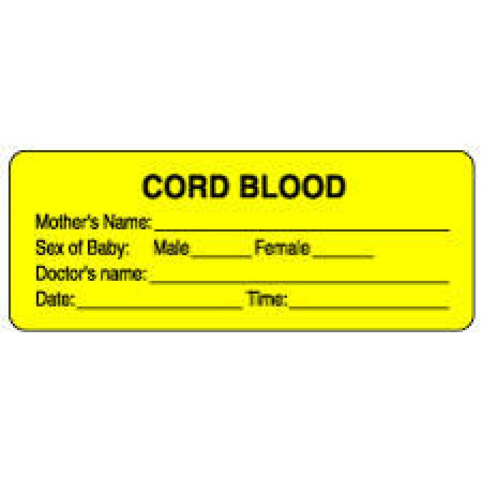 Label Paper Permanent Cord Blood Mothers 2 1/4" X 7/8" Fl. Yellow 1000 Per Roll