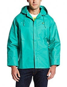 Onguard Chemtex Jacket PVC / Nylon / Polyester Jackets - JACKET, CHEM, GREEN, W / ATTACHED HOOD, 2XL - 71034