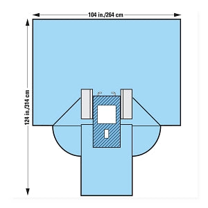 Halyard Health Laparotomy Drapes - Laparotomy / Lithotomy Drape with Clear Instrument Pouches, 12" x 13" Abdominal Fenestration and 3" x 6" Perineal Fenestration, Nonsterile, 104" x 35" x 124" - 29241NS