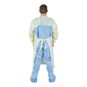 Halyard Medium-Weight Tri-Layer Over-The-Head Isolation Gown - GOWN, OVR / HD, THMB HK ELSTC, YLW, UNI, MD - 32500