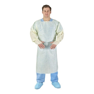 Halyard Medium-Weight Tri-Layer Over-The-Head Isolation Gown - GOWN, OVR / HD, THMB HK ELSTC, YLW, UNI, MD - 32500