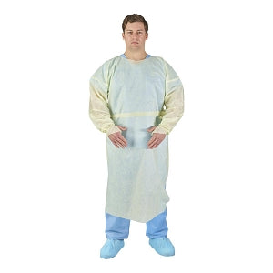 Halyard Health Tri-Layer AAMI2 Isolation Gowns - AAMI2 Tri-Layer Isolation Gown, Over-the-Head, Thumb Hook with Elastic, Universal, Yellow - 43007