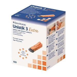 Owen Mumford Unistik 2 Safety Lancets - Unistik 3 Extra Safety Lancet ...