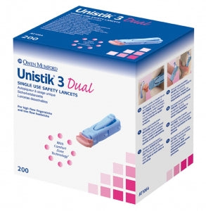 Owen Mumford Unistik 2 Safety Lancets - Unistik 3 Dual Safety Lancet, 18G x 1.8 mm - AT 1064