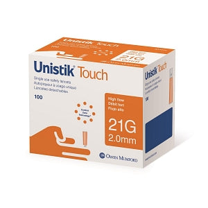 Owen Mumford Unistik 2 Safety Lancets - Unistik Touch Safety Lancet, 21G x 2.0 mm - AT 1412