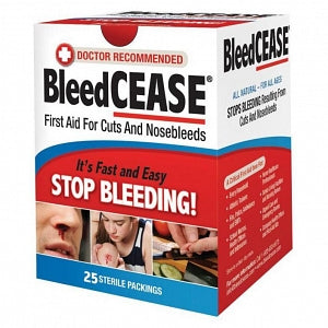 Catalina Industries BleedCEASE First Aid for Minor Cuts and Nosebleeds - BleedCEASE First Aid for Minor Cuts and Nosebleeds, 25 Sterile Packings / Box - 1-84369-00010-6