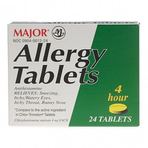 Major Pharmaceutical Allergy Tablets - Chlorpheniramine-M, 4 mg Tablet, 24/Box - 700790