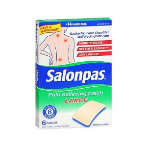 Hisamitsu Pharmaceutical Salonpas Pain Relief Patch - Salonpas Pain Relieving Patch with Camphor, Menthol and Methyl Salicylate, 5.67" x 3.62", 6/Box - 46581-0210-06