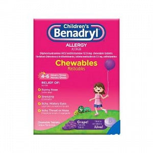 Johnson and Johnson Children's Benadryl Chewables - BENADRYL 12.5MG CHILD CHEW TAB 20/BX - 50580-0232-01